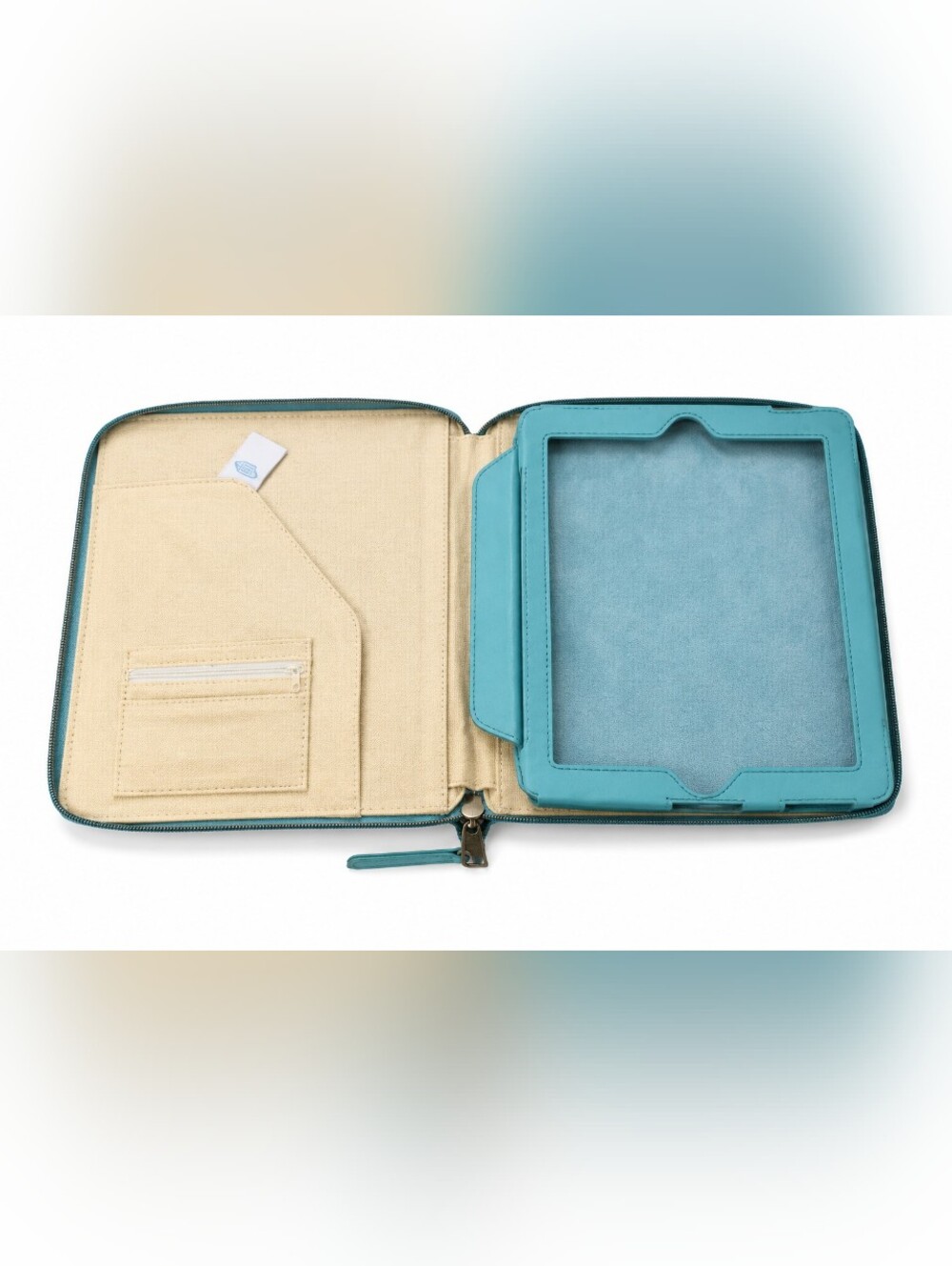 Fossil Teal Leather Zip Around iPad Tablet Case Organizer Portfolio Folio